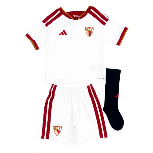 Stroje piłkarskie Sevilla Koszulka Podstawowej dla dzieci 2026-27 Krótki Rękaw (+ szorty)